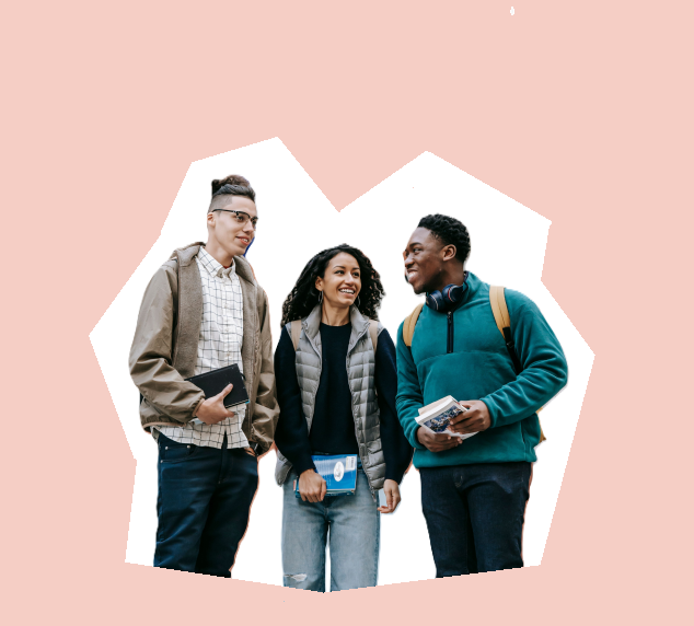 Drie jongeren met rugzakken